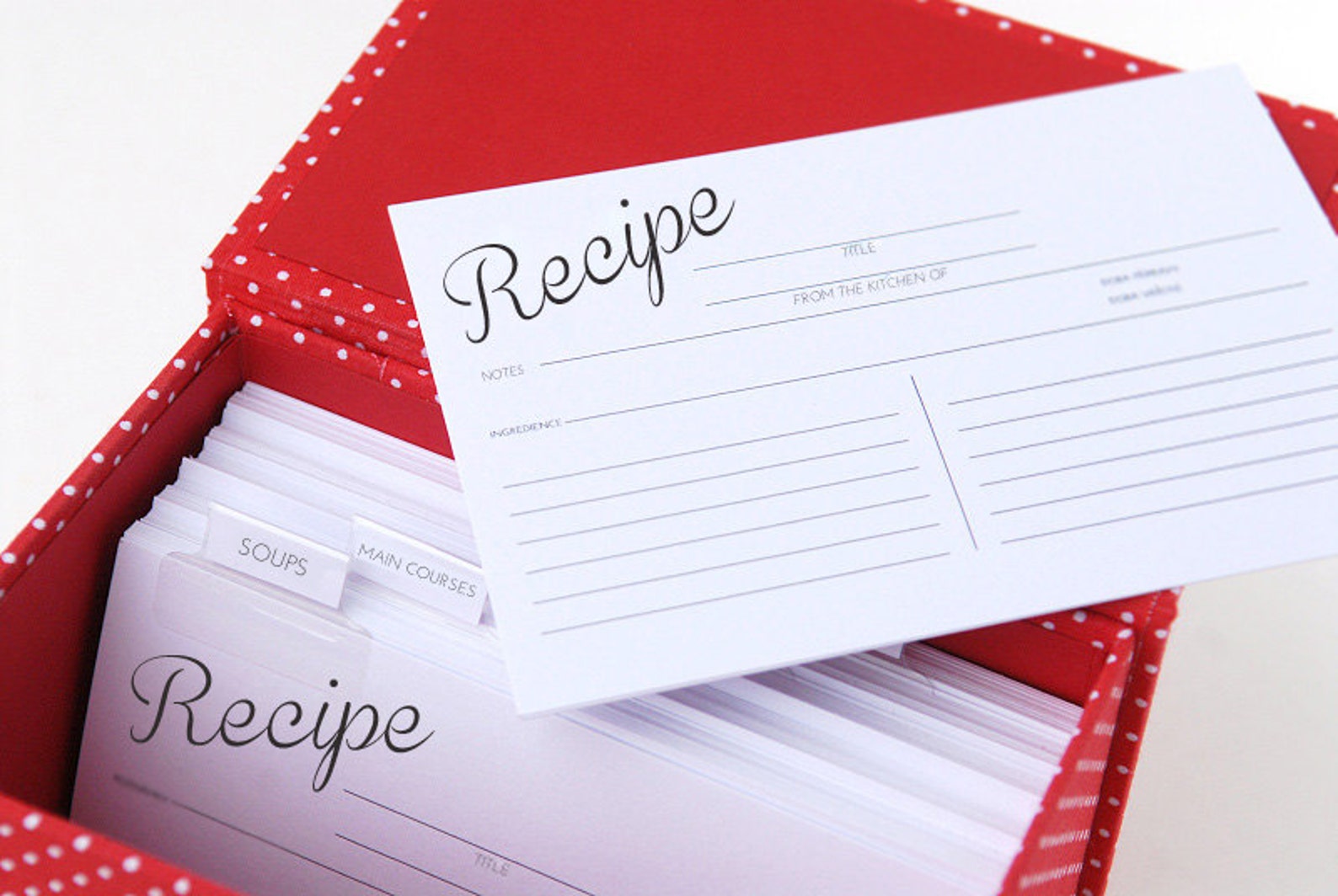 Recipe Box Set With Recipe Cards With Dot Pattern Case Etsy