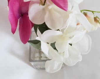 Real To The Touch Orchid Stem, Artificial Silk pink, White Orchid plant