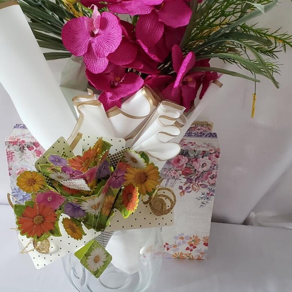 Gold And White Pearl Wrapping Phalaenopsis Purple Orchid Glass Vase Silk Arrangements