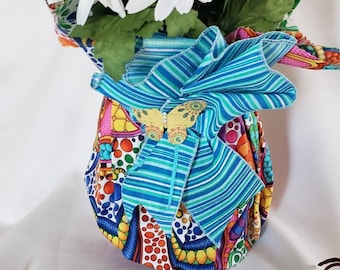 Carnivale Blue Floral Geometric Fabric Vase