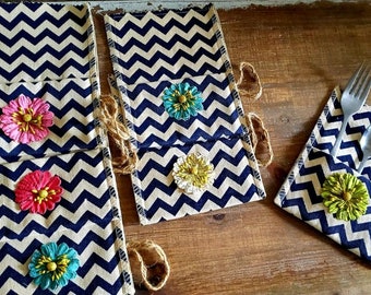 Flatware Holder,Chevron Utensil Holder,Tableware Setting,Dinnerware