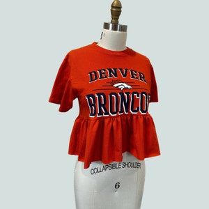 Women’s Denver Broncos Shirt - Refashioned T-Shirt - Peplum Top - Upcycled Shirt
