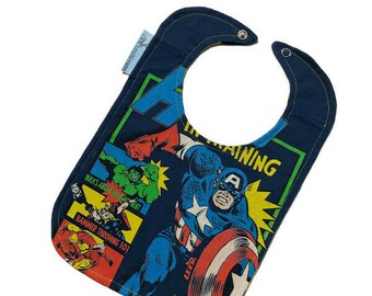 Captain America Baby Bib •  Superhero Bib • Upcycled T-shirt Baby Bib • Captain America Bib • Baby Boy Gift, Upcycled T-shirt Bib,