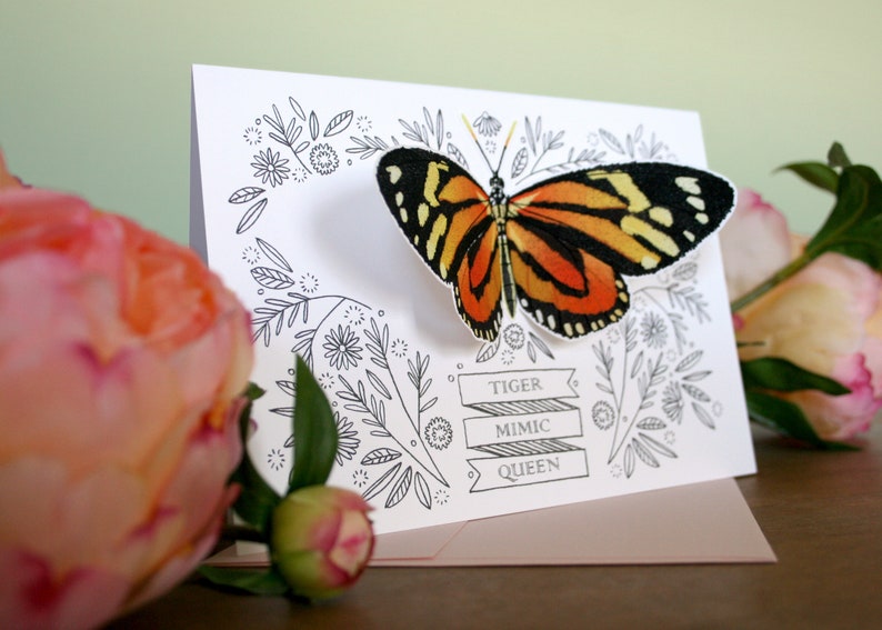 Carte papillon - Tiger Mimic Queen - carte vierge 3D, carte pour toutes les occasions, carte de remerciement, papeterie image 4