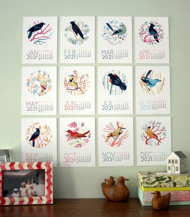 2021 Bird Desk Calendar Monthly Desktop Calendar Etsy