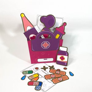 Doctor Nurse Kit | PRINTABLE Medical Bag | Purple Pink Paper Toy