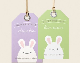 Personalized Bunny Gift Tag • PRINTABLE Digital PDF • Cute White Bunny Rabbit Easter Birthday Party Favor Label