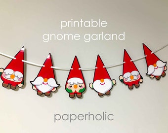 PRINTABLE Gnome Banner Paper Craft, Christmas Scandinavian Woodland Nisse Nordic