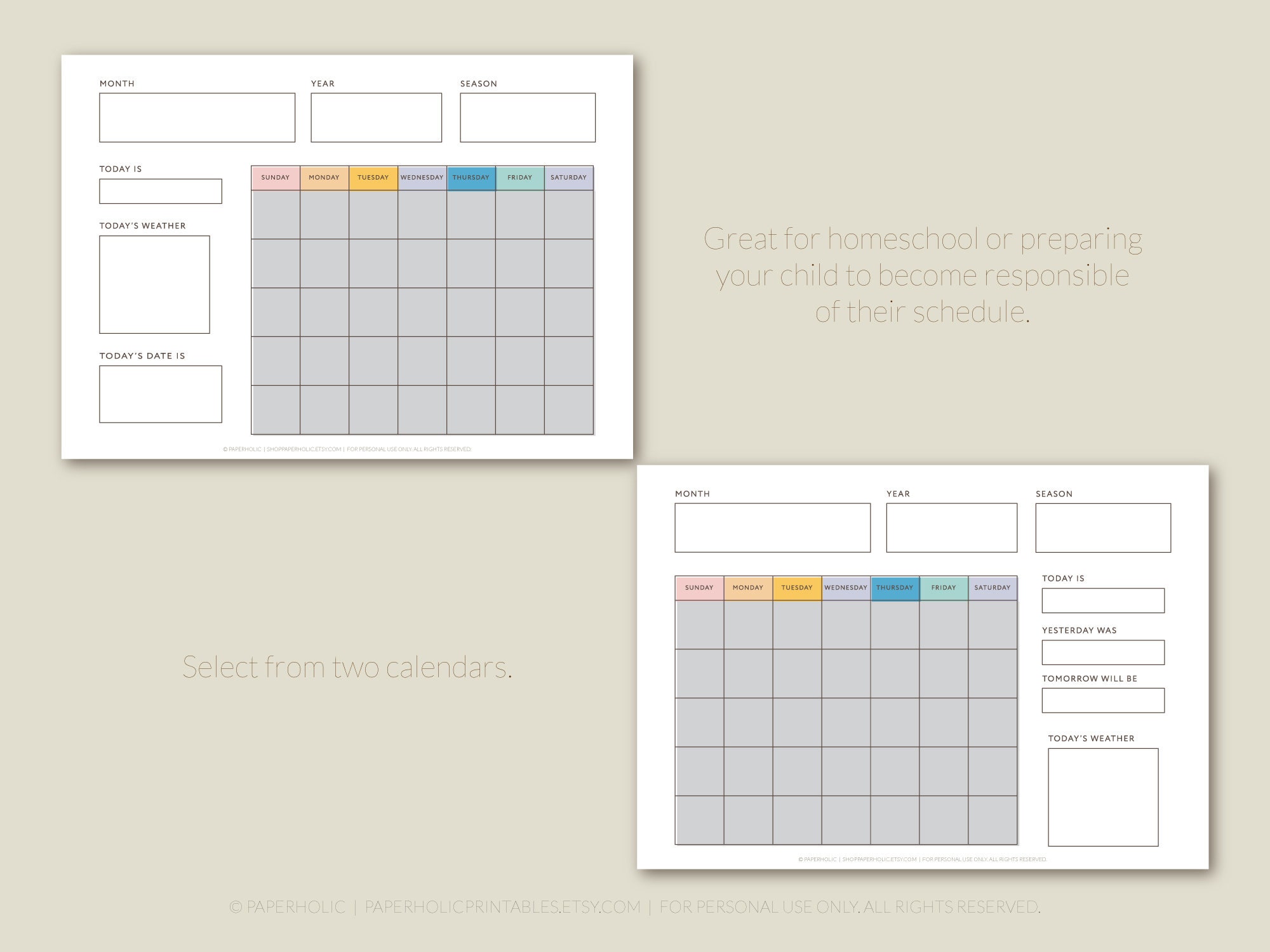 Kids Perpetual Calendar; Printable Learning Activity Homeschool ...