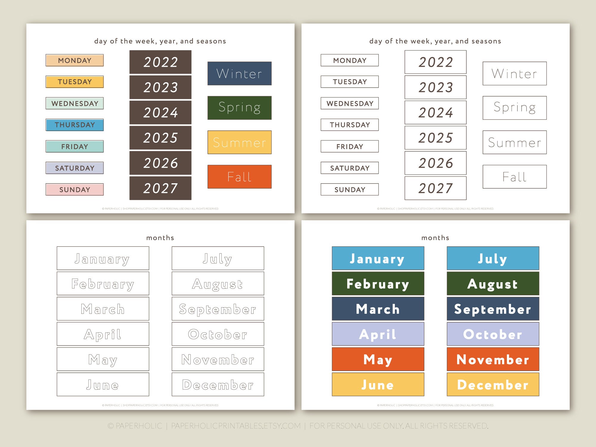 Kids Perpetual Calendar; Printable Learning Activity Homeschool ...