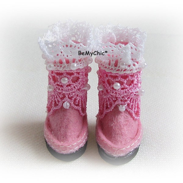 Blythe Doll Cute Handmade shoes Sweet Lace Pink decorated with tiny pearl