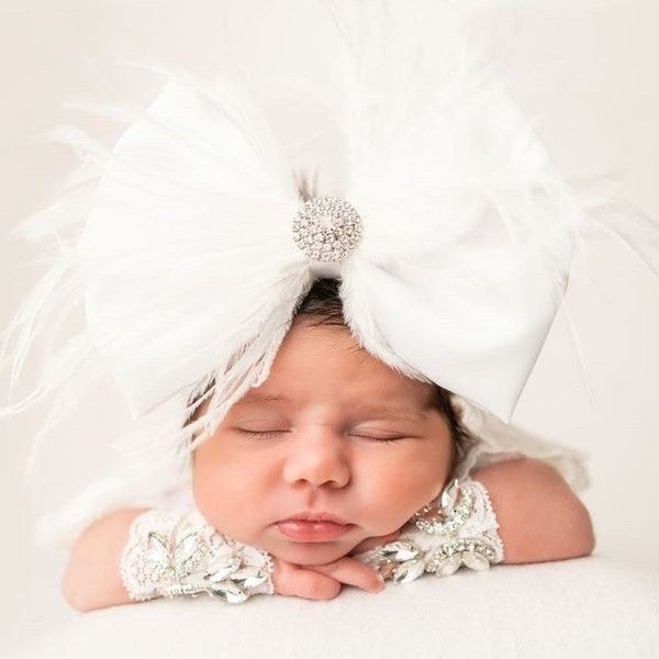 White Satin Feather Bow