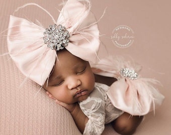 For NEWBORNS/BABIES: Don't Make Me Blush Feather Bow