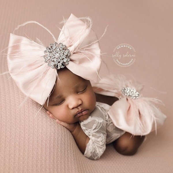 For NEWBORNS/BABIES: Don't Make Me Blush Feather Bow