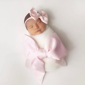 Satin Newborn Swaddle and Matching Bow Headpiece (2 piece set)