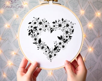 Sewing Pattern, Embroidery Pattern, Gift, Heart Sewing Pattern, Floral Sewing Pattern, Flower Embroidery, Flower Pattern