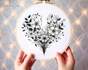 Sewing Pattern, Embroidery Pattern, Gift, Heart Sewing Pattern, Floral Sewing Pattern, Flower Embroidery, Flower Pattern