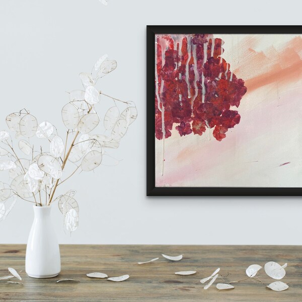 Original framed abstract floral acrylic painting