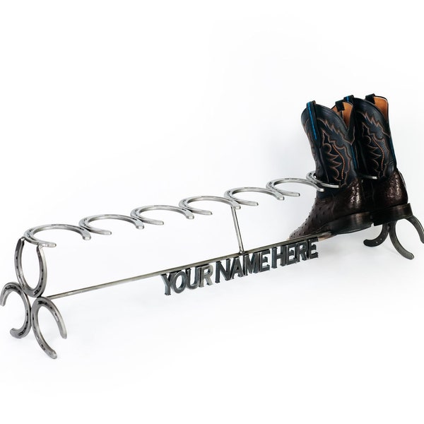 Rustic Custom Horseshoe Boot Rack -  1, 2, 3, or 4 Pairs - Handmade - The Heritage Forge