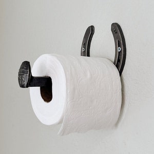 Rustic Toilet Paper Holder Wall Mounted - Great for Vintage Bathroom - Wall Mounted Horseshoe and Railroad Spike - The Heritage Forge