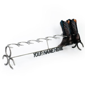 Rustic Custom Horseshoe Boot Rack -  1, 2, 3, or 4 Pairs - Handmade - The Heritage Forge