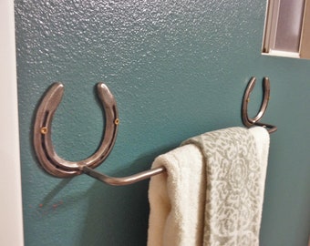 Towel Bar Hanger Steel Horseshoe for Rustic Farmhouse Bathroom - The Heritage Forge