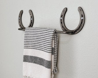 Towel Bar Hanger Steel Horseshoe for Rustic Farmhouse Bathroom - The Heritage Forge