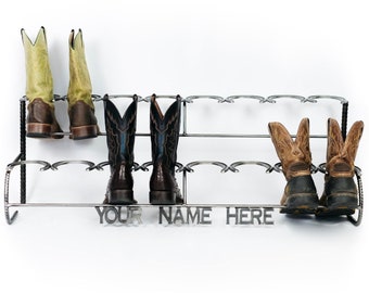 Boot Holder Cowboy Boot Rack Horseshoe Decor Shoe Organizer Boot Rack Horseshoe Art 6 Pairs of Boots Gift for her or him