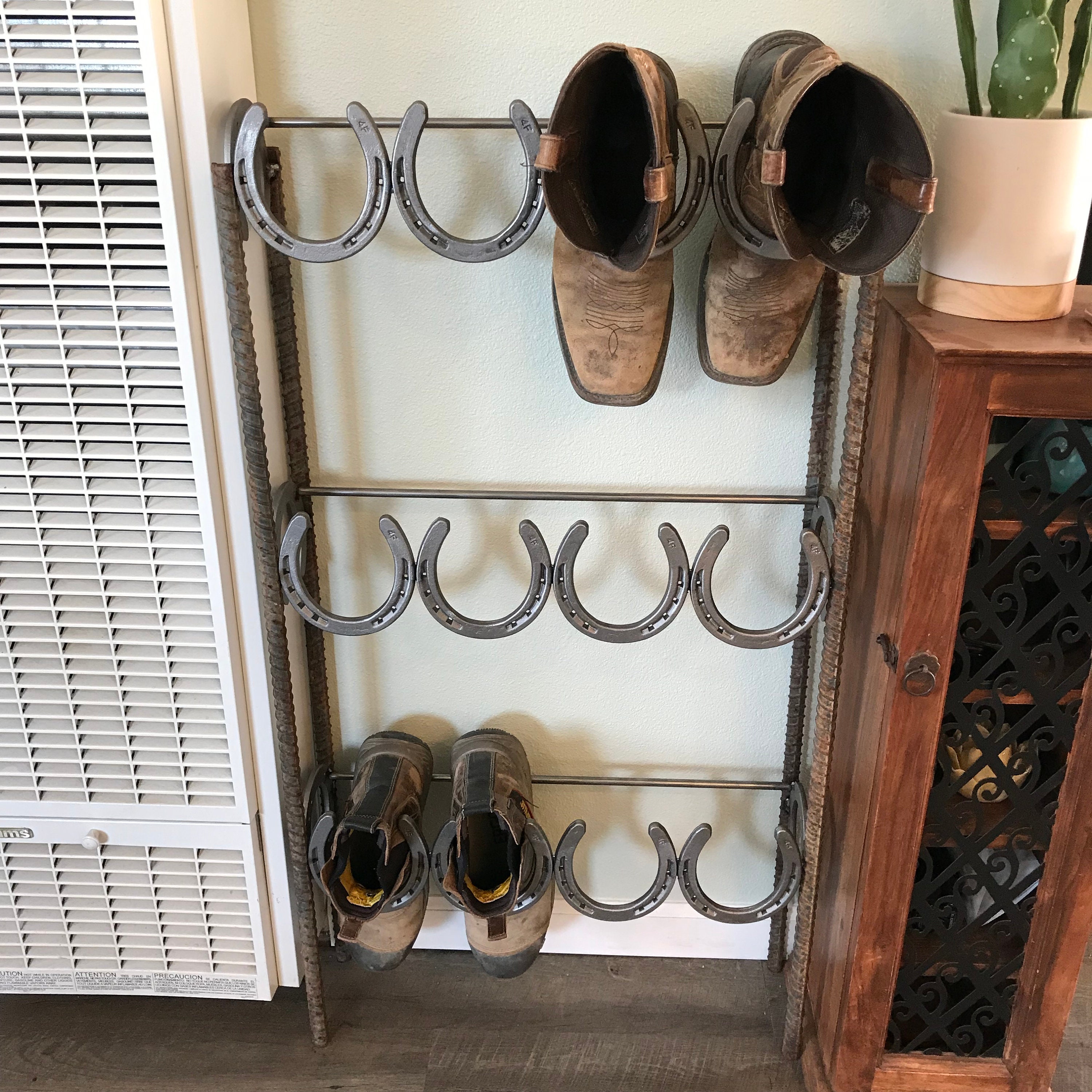 Rustic Horseshoe Boot Rack with Shoe Rack – The Heritage Forge