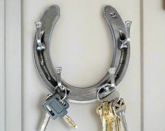Horseshoe and Horseshoe Nail Key Holder - Handmade Rustic Home Decor - The Heritage Forge