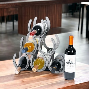 Horseshoe Wine Bottle Holder - 6 Bottles - Handmade - The Heritage Forge - Rustic Farmhouse Decor