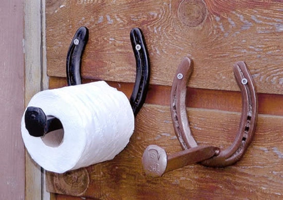 Rustic Toilet Paper Holder Wall Mounted - Great for Vintage Bathroom - Wall Mounted Horseshoe and Railroad Spike - The Heritage Forge