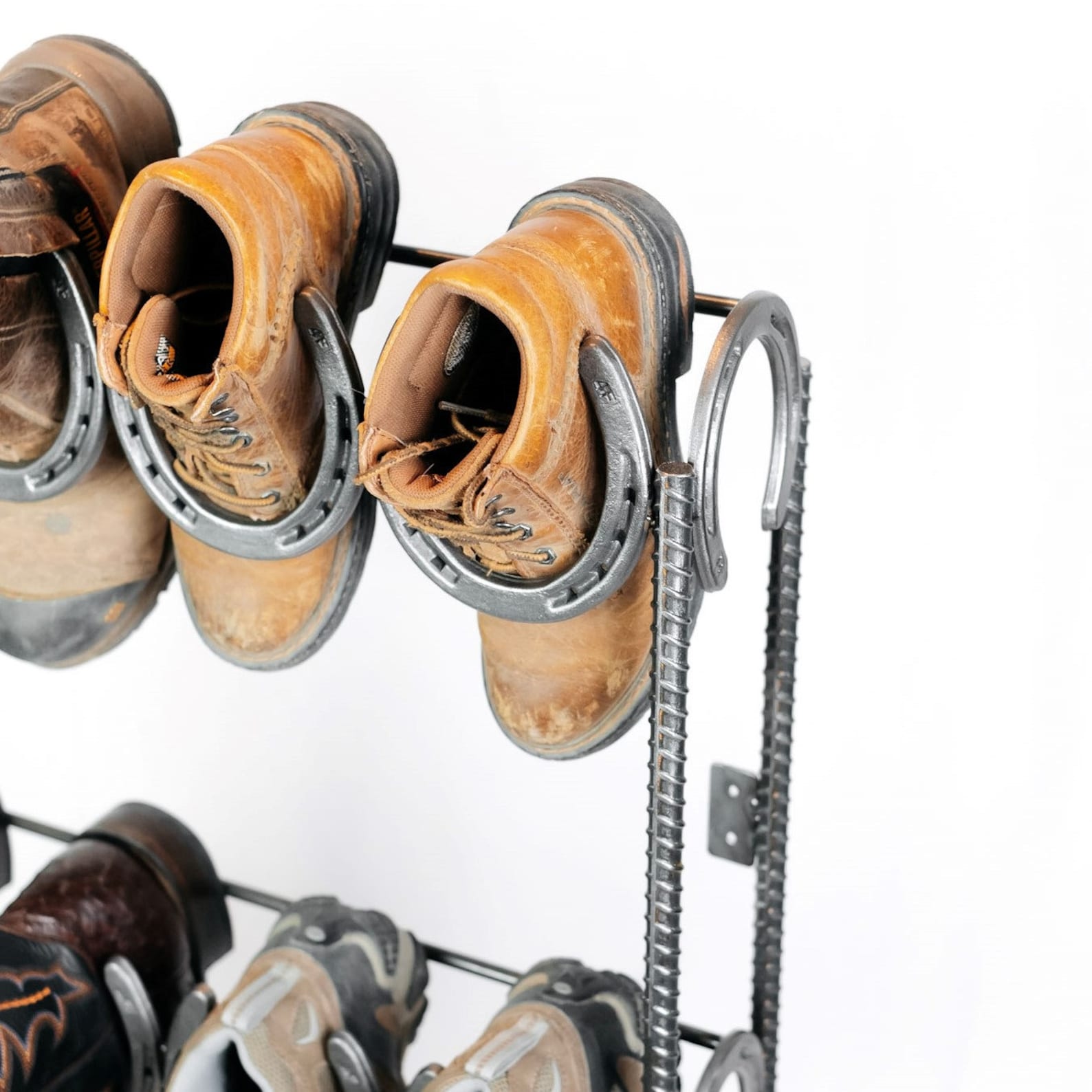 Rustic Standing Boot Rack Storage Made of Horseshoes Perfect for ...