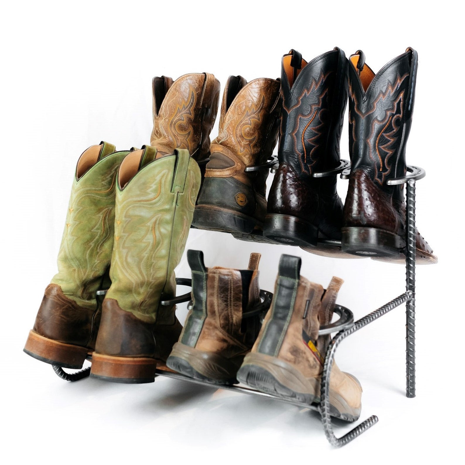 Rustic Double Decker Horseshoe Boot Rack - 4 Pairs - the Heritage Forge ...