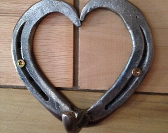 Hand-Forged Horseshoe Heart Hook Hanger - The Heritage Forge