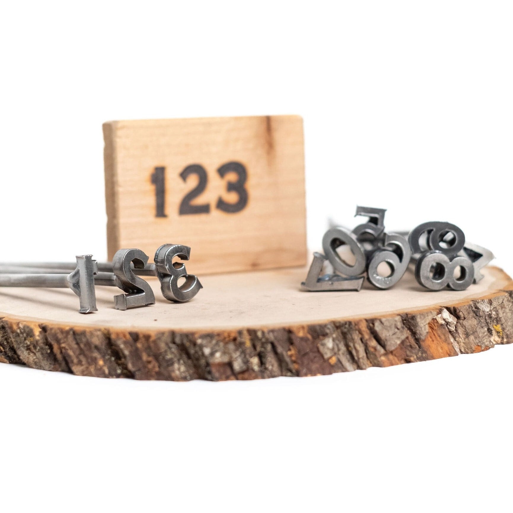 0-9 Number Branding Irons - 3/4" Tall - 10 Numbers - 8" Straight Steel Handles - Custom Cowboy Monogram - The Heritage Forge