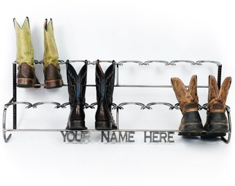 Rustic Double Decker Horseshoe Boot Rack - 8 pairs - The Heritage Forge