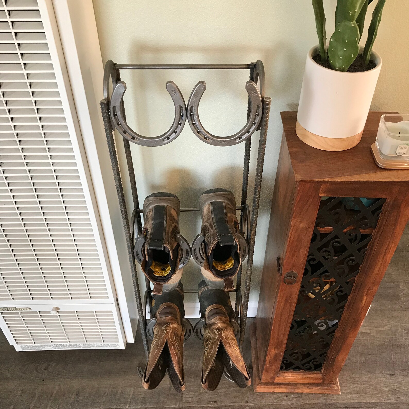Rustic Boot Rack Storage Made of Horseshoes Perfect for Etsy