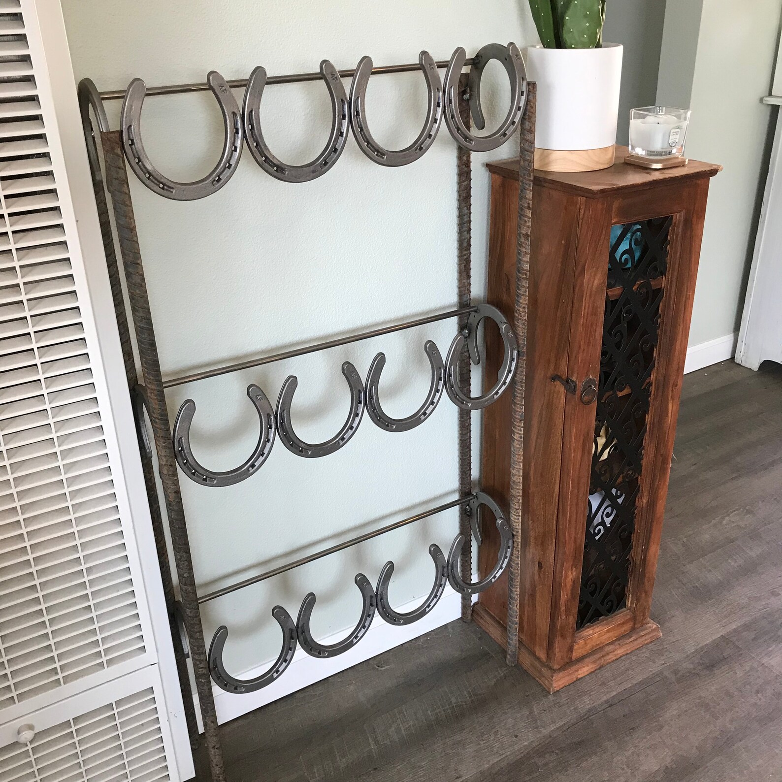 Rustic Boot Rack Storage Made of Horseshoes Perfect for Etsy