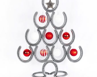 Rustic Horseshoe Christmas Tree with Star and Ornaments - Christmas Decor - The Heritage Forge - UPWARD