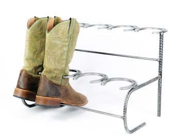 Rustic Double Decker Horseshoe Boot Rack - 4 pairs - The Heritage Forge