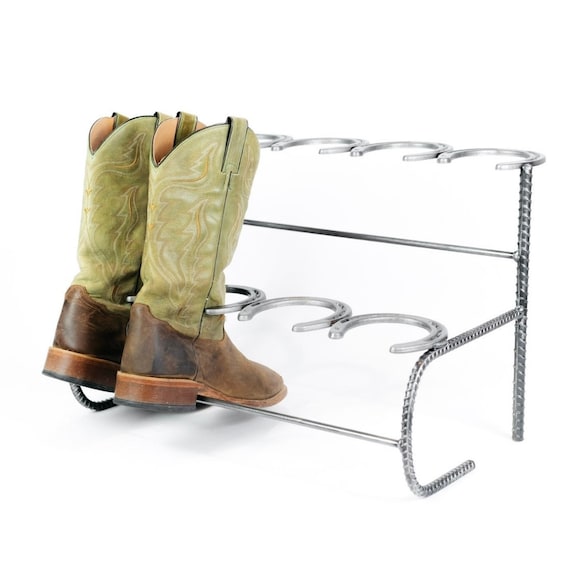 Rustic Standing Horseshoe Boot Rack - 6 Pairs - The Heritage Forge