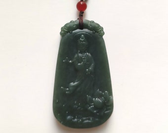 Natural  jade carved guanyin buddha carved bodhisattvas Oval luckly pendant