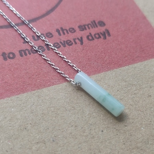 Natural white jade  green ribbon dotted, Cylinder shape jade pendant necklace
