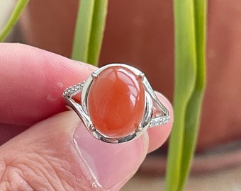 Natural Red jade ring ，Unique Engagement Ring，Wedding ring， Silver-plated jade ring