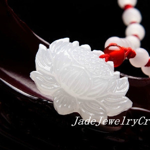 Tibetan Buddhism Real white jade  fine carving buddha Lotus / buddha Lotus flower charm jade pendant