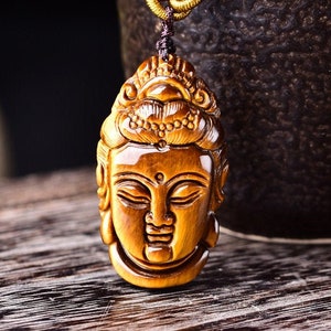 Natural  yellow tiger eye  stone guanyin buddha  carved bodhisattvas pendant