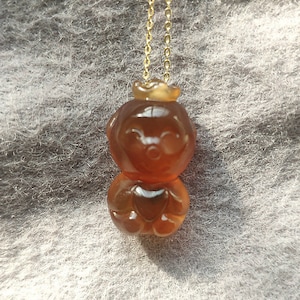 Carved bear love hug bear natural colorful agate bear pendant, Gold OR Silver Layering Necklace, Everyday Necklace