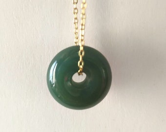 cyan-blue Jadeite small doughnut Pendant,Gold OR Silver Layering Necklace, Everyday Necklace, Natural jadeite