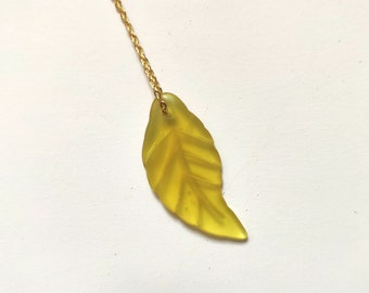 yellow Jade craved  leaves Pendant,Gold OR Silver Layering Necklace, Everyday Necklace, Natural jade
